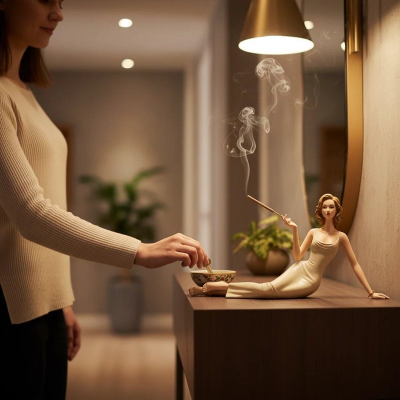 Incense Stick Holder - Elegant Lady Figurine Incense Holder Home